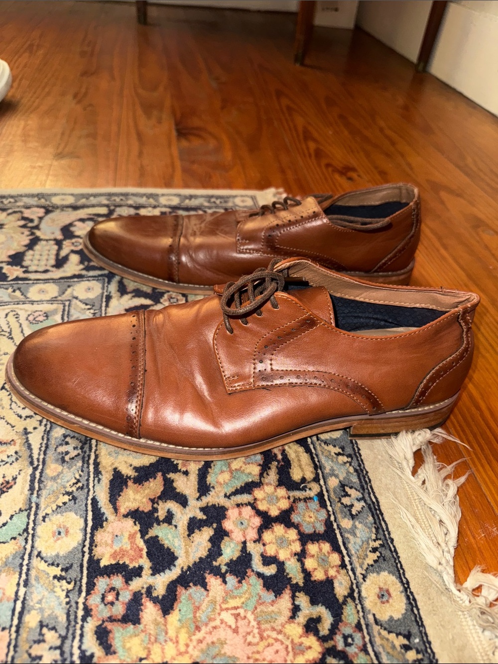 Johnston & Murphy Cognac Leather Cap-Toe Derbys